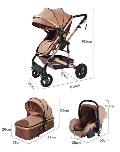 Comfort Time 3 in 1 Luxury Baby Stroller With Car Seat & Adjustable Bassinet