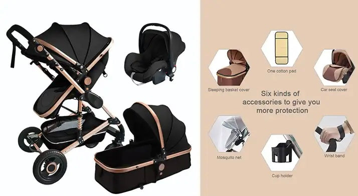 Comfort Time 3 in 1 Luxury Baby Stroller With Car Seat Adjustable Ba ActiveTopDeals